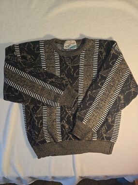 Uniform Code Vintage 90s  Black White & Brown  Sweater  XL 100% Virgin Acrylic